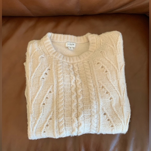 J.Crew | J.Crew Factory Pointelle Cable Front Pullover Sweater | Cream - Picture 4 of 5